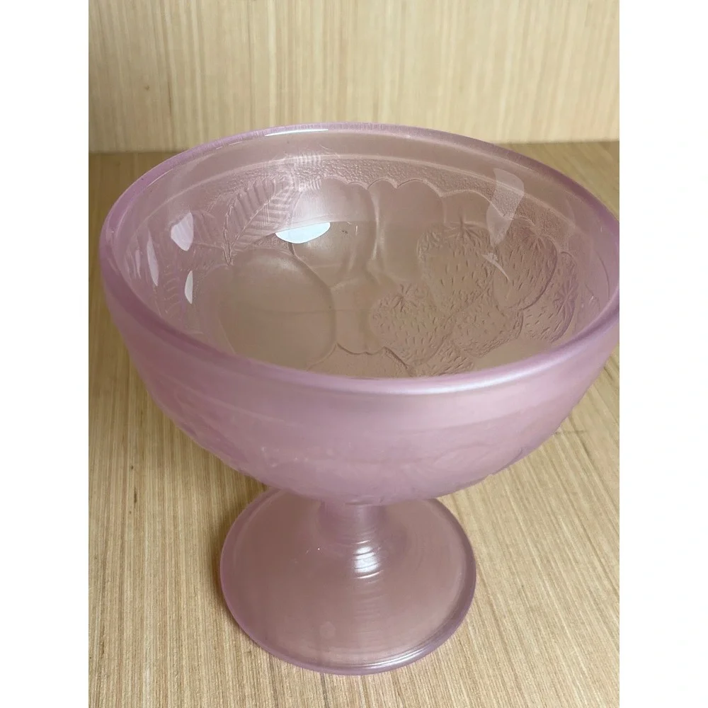 Vintage Luminarc France Frosted Pink Glass Fruit Embossed Dessert Sherbet Bowl